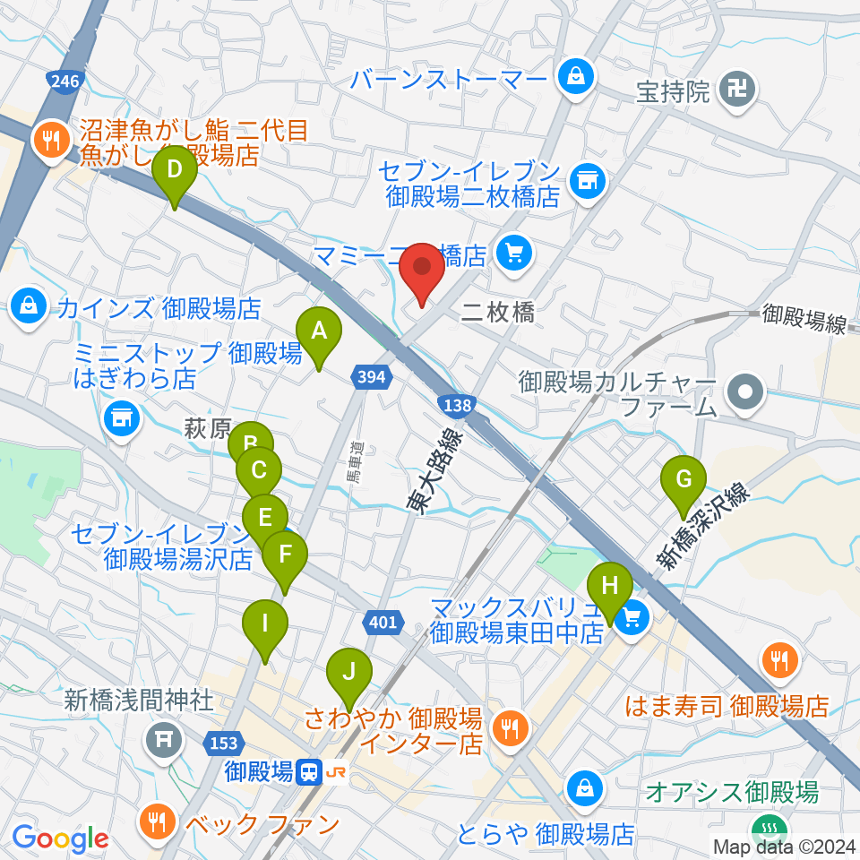 タンザワ楽器 御殿場店周辺のカフェ一覧地図