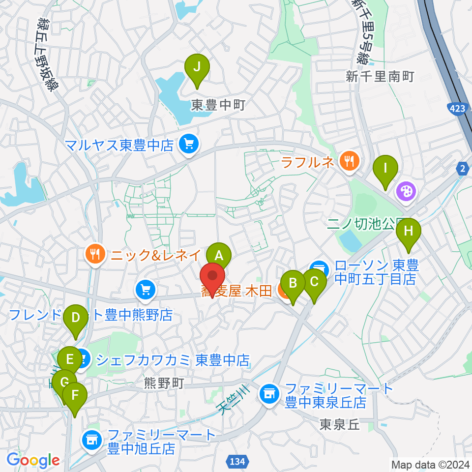 玉田ピアノ東豊中センター周辺のカフェ一覧地図