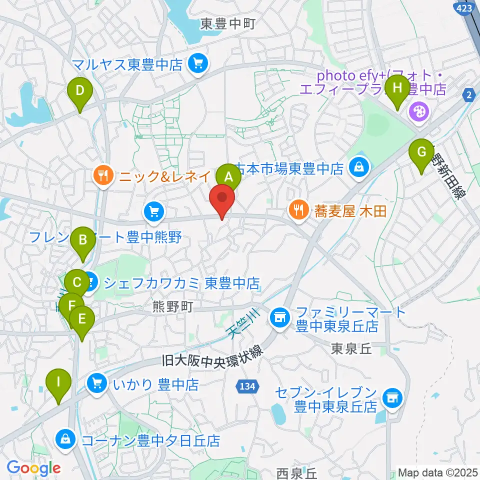 玉田ピアノ東豊中センター周辺のカフェ一覧地図