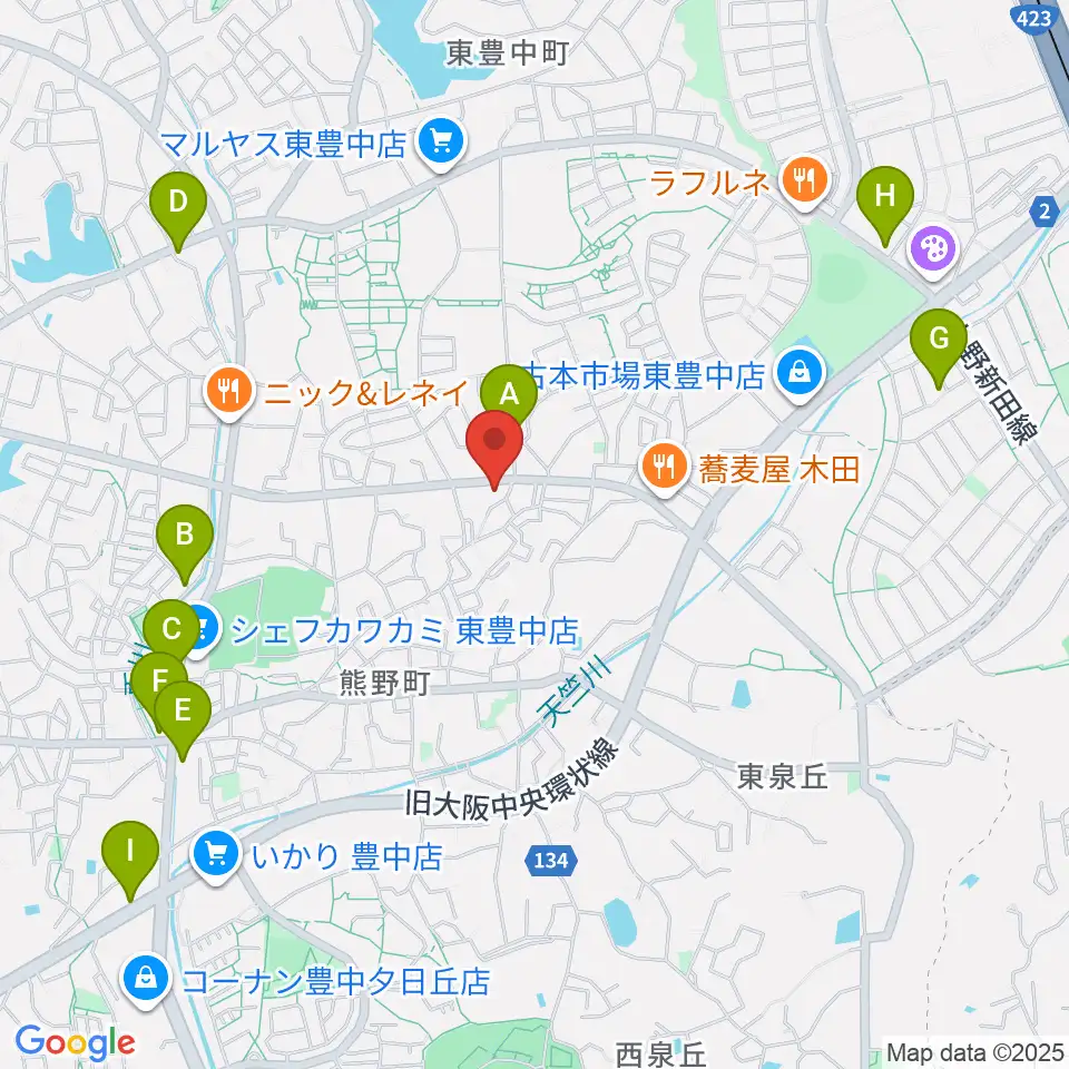 玉田ピアノ東豊中センター周辺のカフェ一覧地図