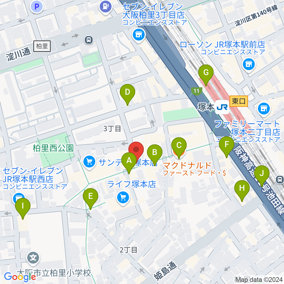 玉田ピアノ 塚本センター周辺のカフェ一覧地図