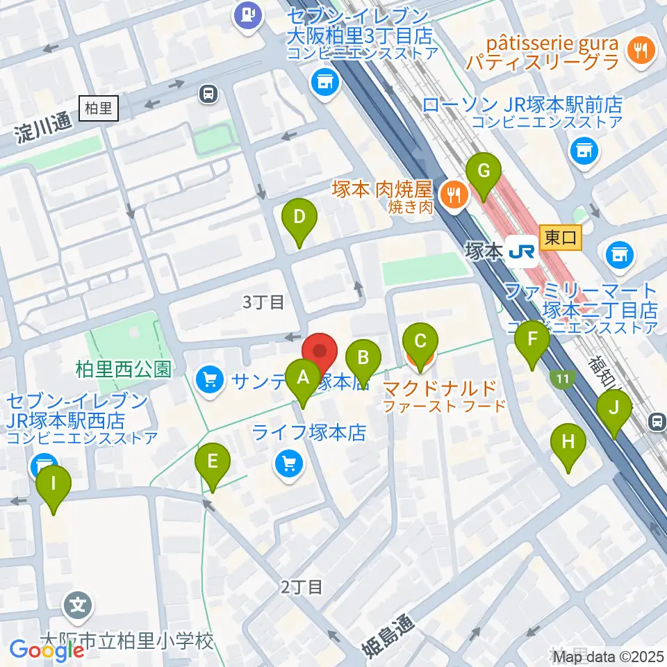 玉田ピアノ 塚本センター周辺のカフェ一覧地図