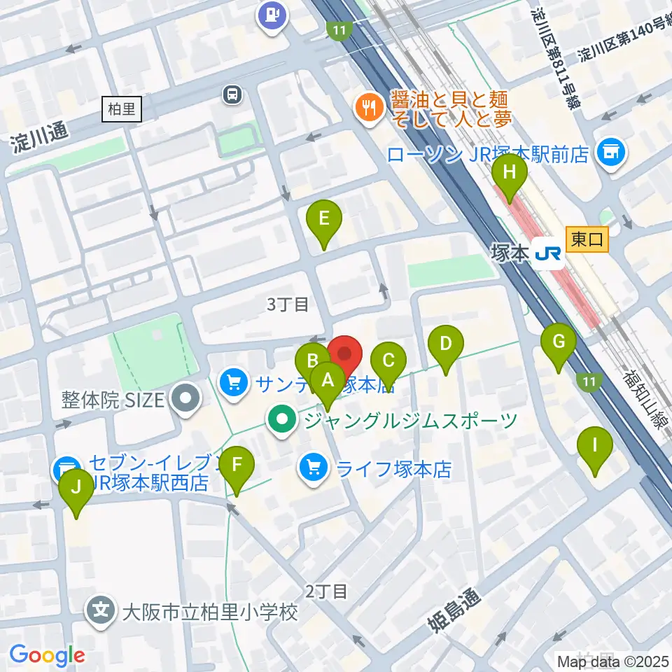 玉田ピアノ 塚本センター周辺のカフェ一覧地図