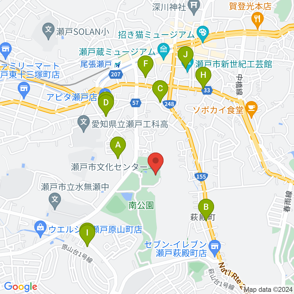瀬戸市文化センター周辺のカフェ一覧地図