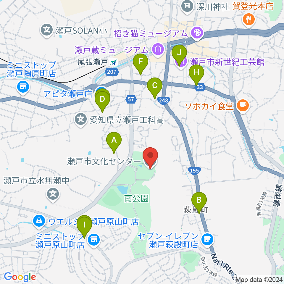 瀬戸市文化センター周辺のカフェ一覧地図