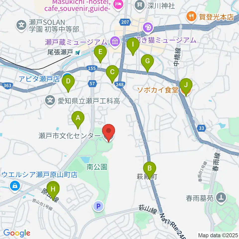 瀬戸市文化センター周辺のカフェ一覧地図