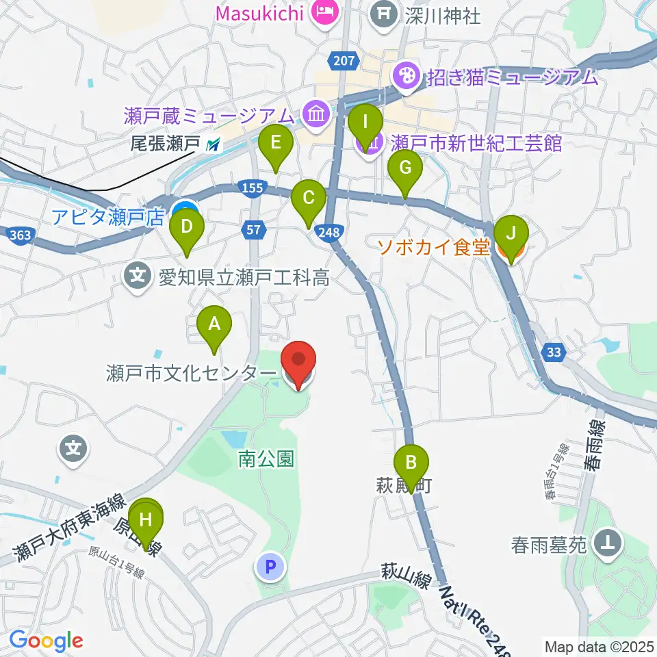 瀬戸市文化センター周辺のカフェ一覧地図
