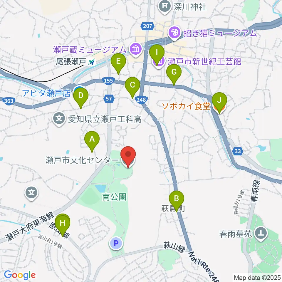 瀬戸市文化センター周辺のカフェ一覧地図