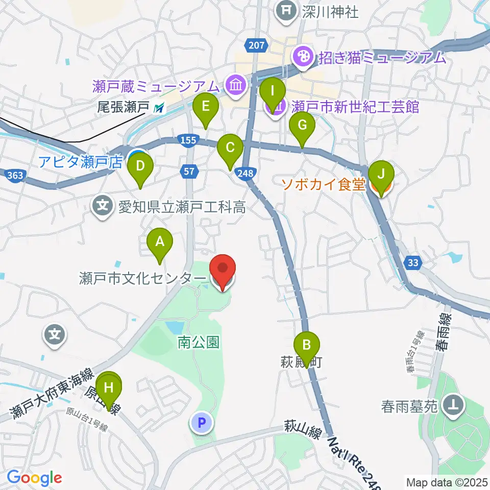 瀬戸市文化センター周辺のカフェ一覧地図