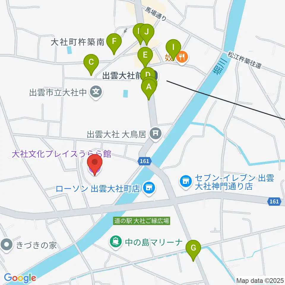 大社文化プレイス うらら館周辺のカフェ一覧地図