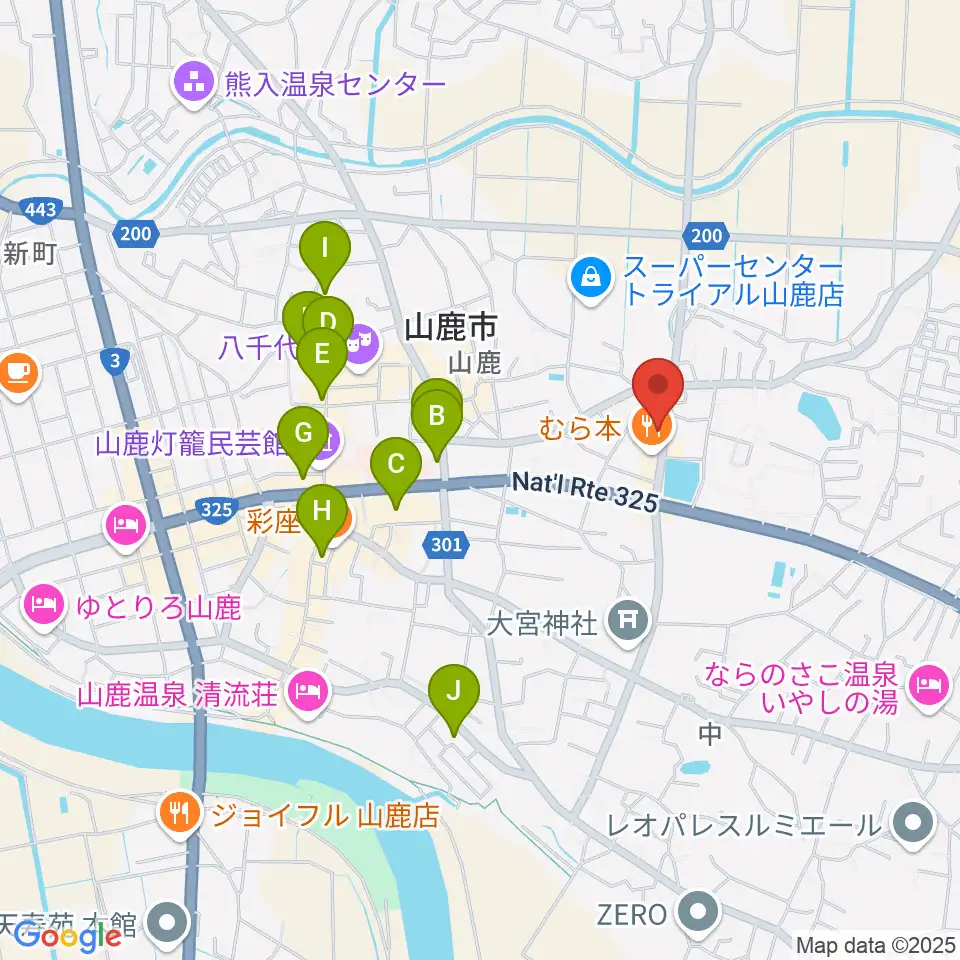 大谷楽器店 山鹿教室周辺のカフェ一覧地図