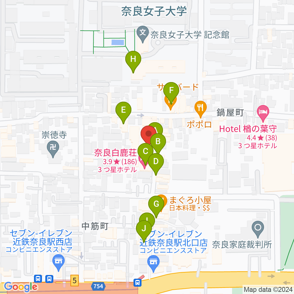 奈良ビバリーヒルズ周辺のカフェ一覧地図