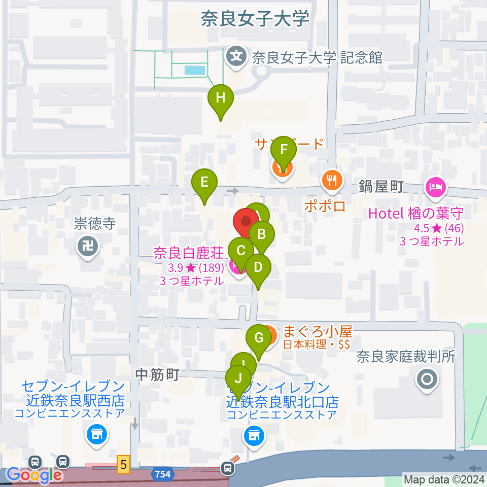 奈良ビバリーヒルズ周辺のカフェ一覧地図