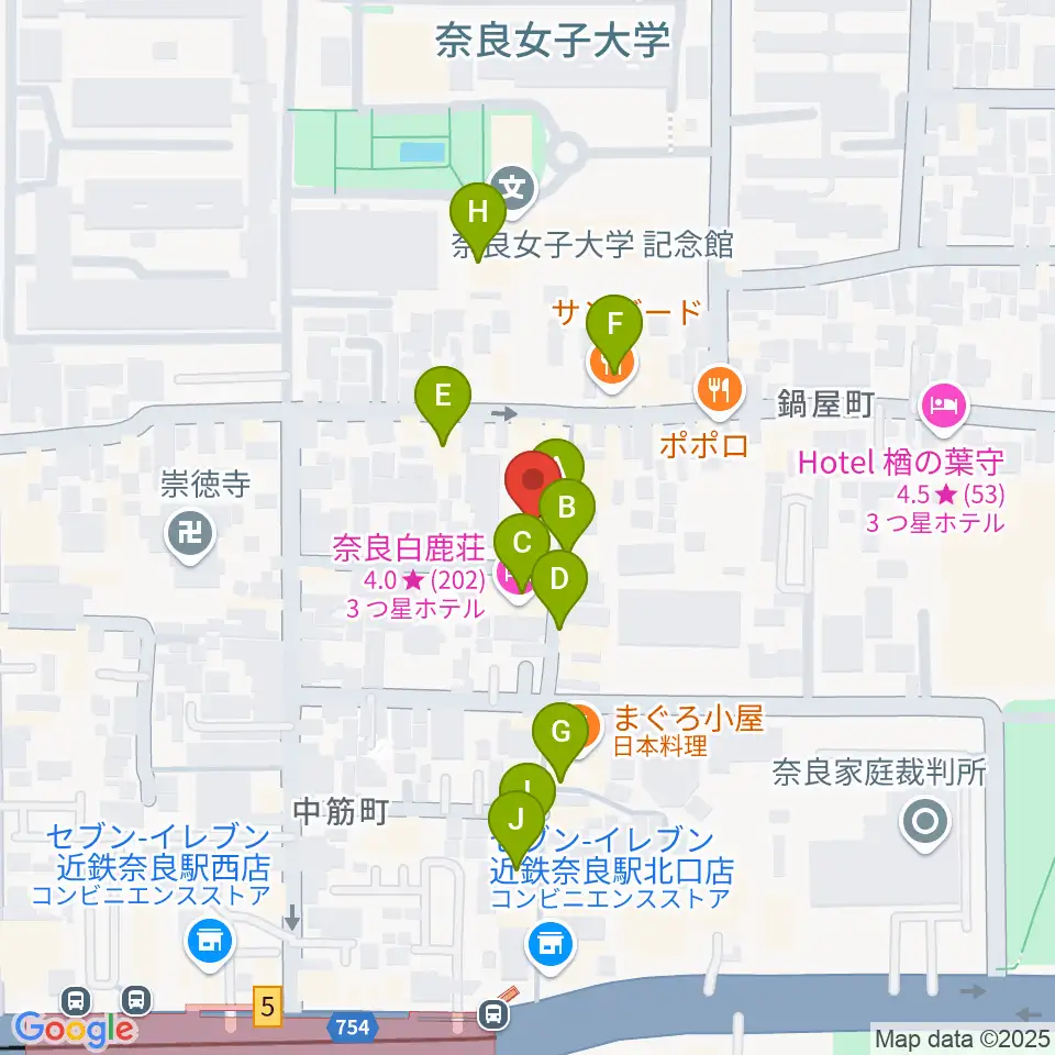 奈良ビバリーヒルズ周辺のカフェ一覧地図