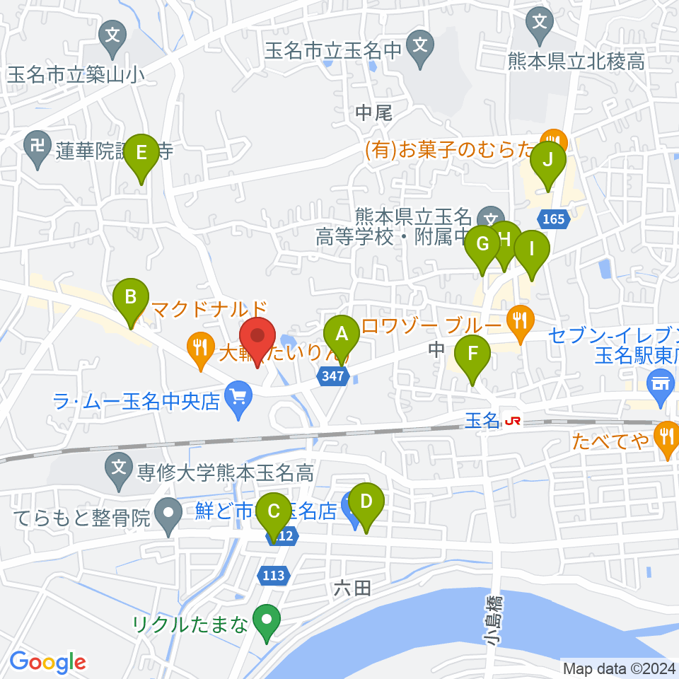 大谷楽器店 玉名教室周辺のカフェ一覧地図