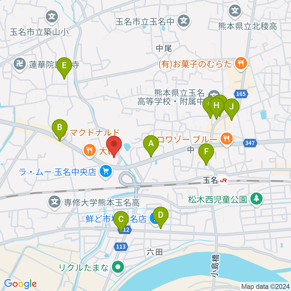 大谷楽器店 玉名教室周辺のカフェ一覧地図