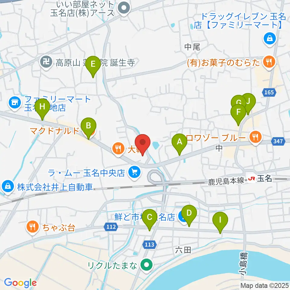 大谷楽器店 玉名教室周辺のカフェ一覧地図