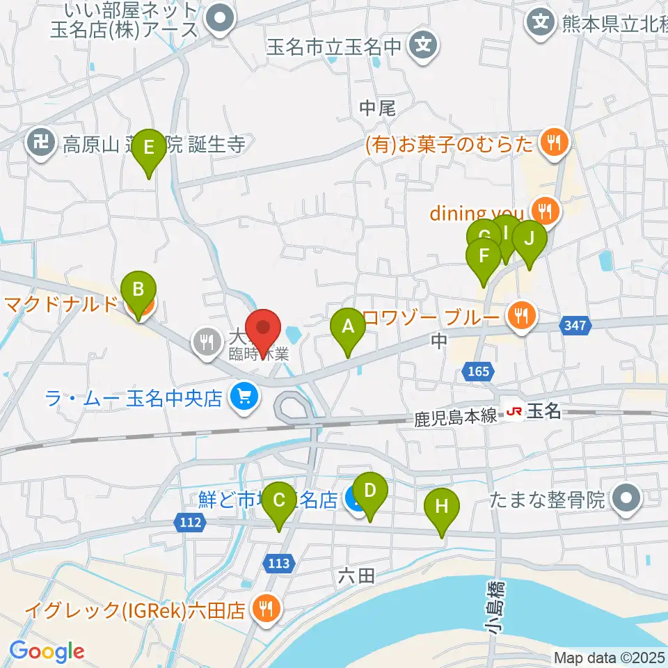 大谷楽器店 玉名教室周辺のカフェ一覧地図