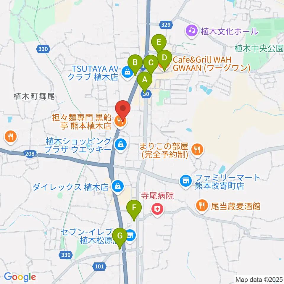 大谷楽器 植木教室周辺のカフェ一覧地図