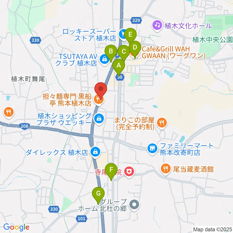 大谷楽器 植木教室周辺のカフェ一覧地図