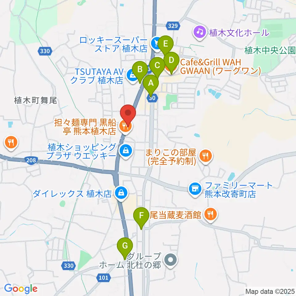 大谷楽器 植木教室周辺のカフェ一覧地図