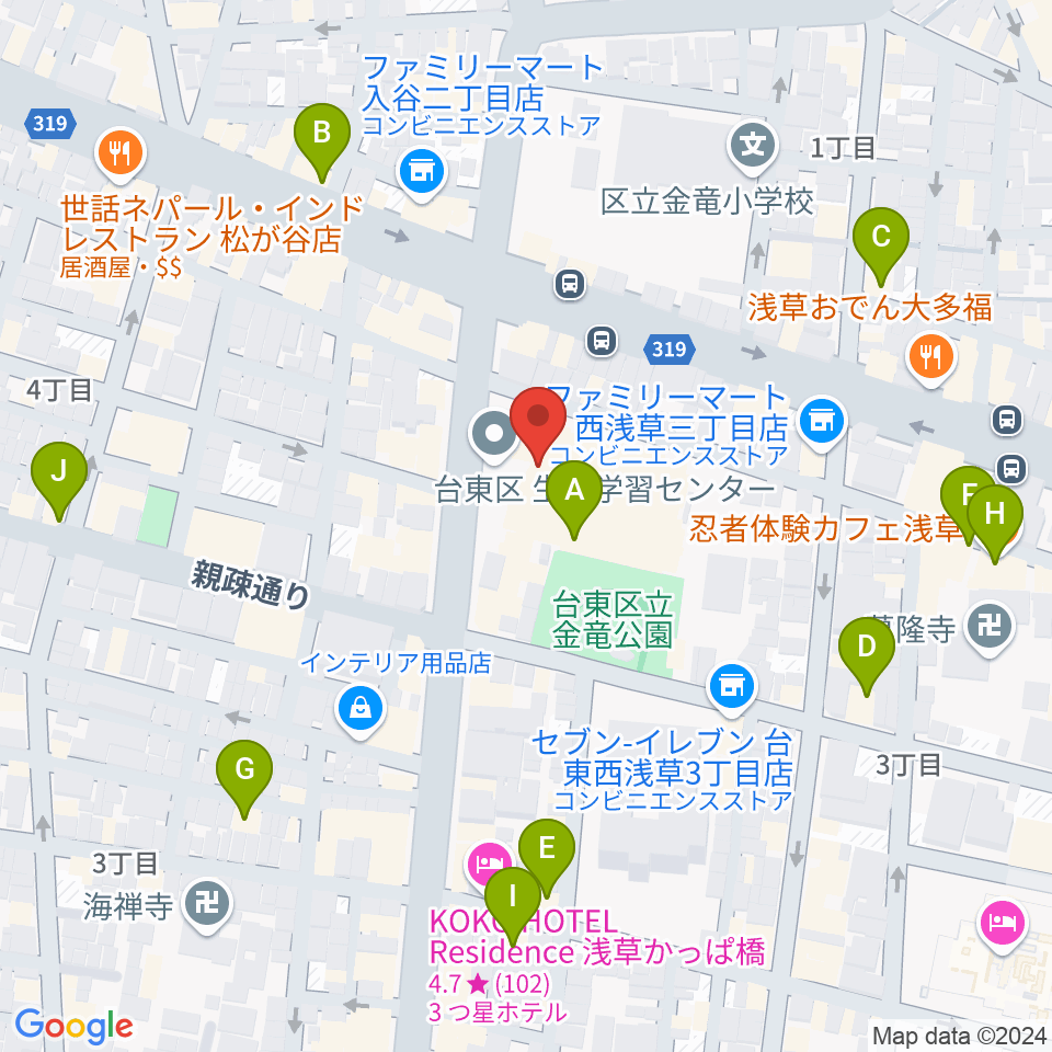 台東区生涯学習センター周辺のカフェ一覧地図