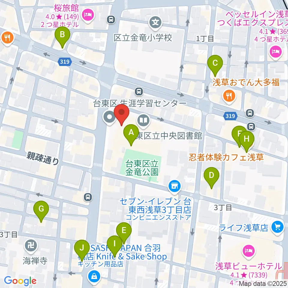 台東区生涯学習センター周辺のカフェ一覧地図