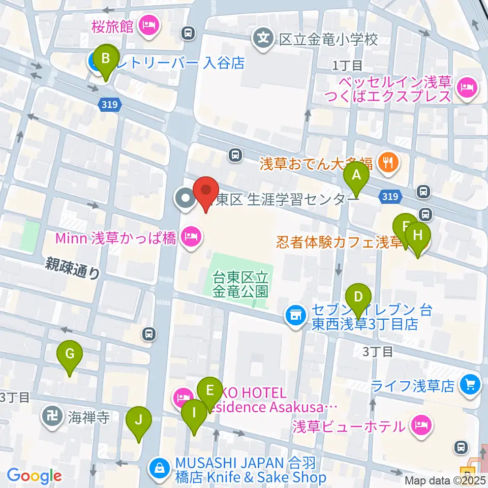 台東区生涯学習センター周辺のカフェ一覧地図