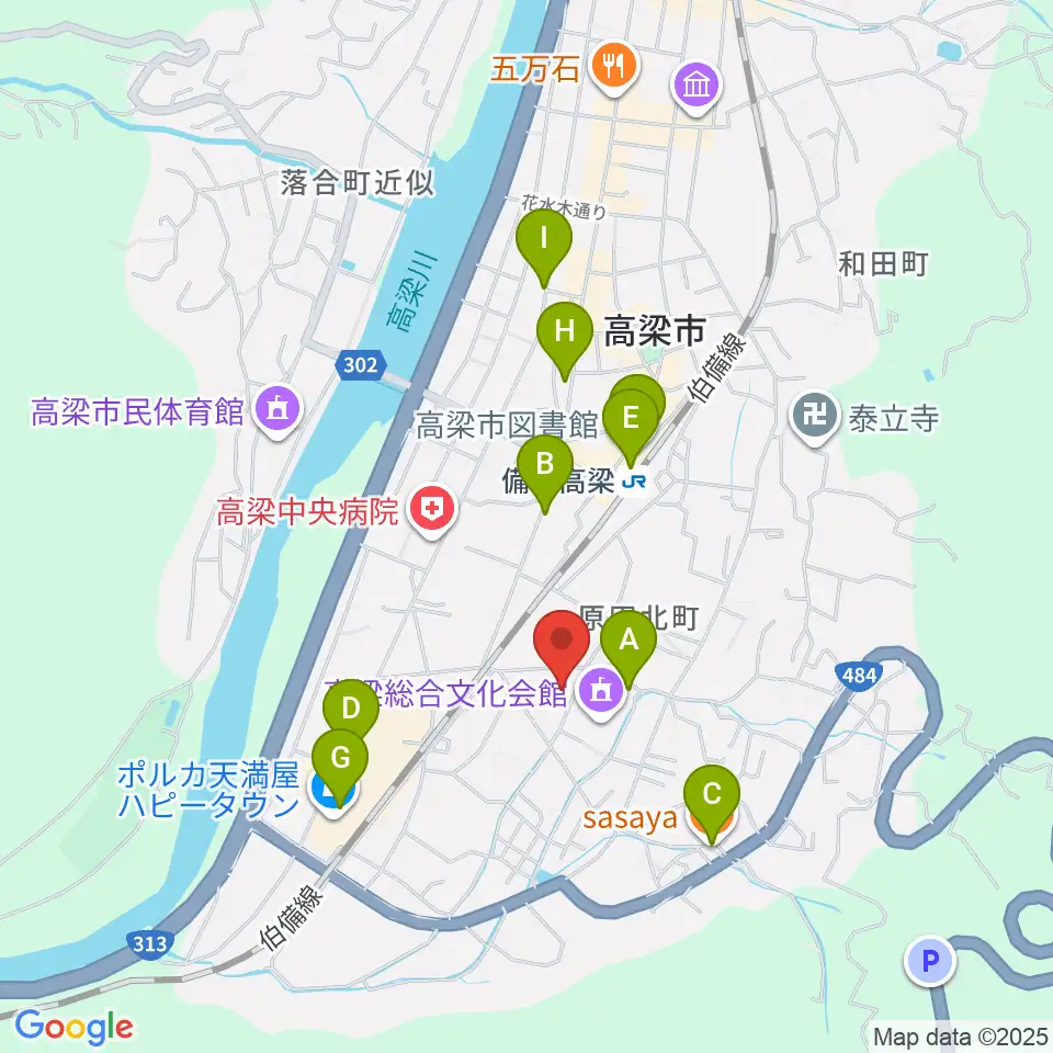 高梁市文化交流館周辺のカフェ一覧地図