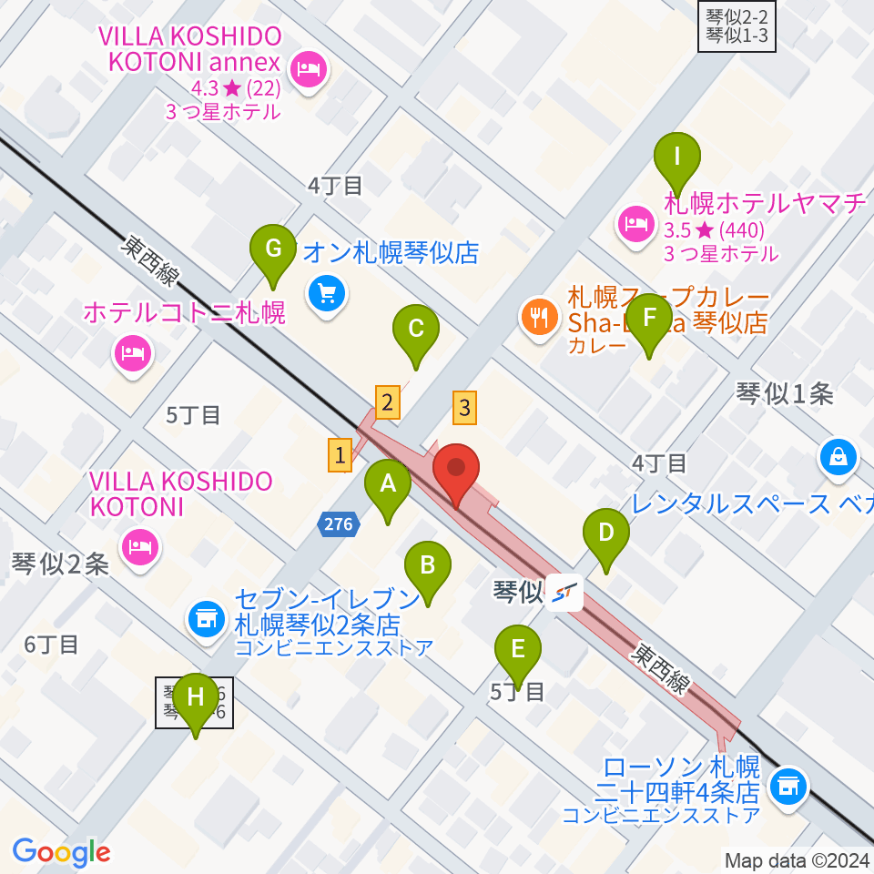 ターミナルプラザことにパトス周辺のカフェ一覧地図