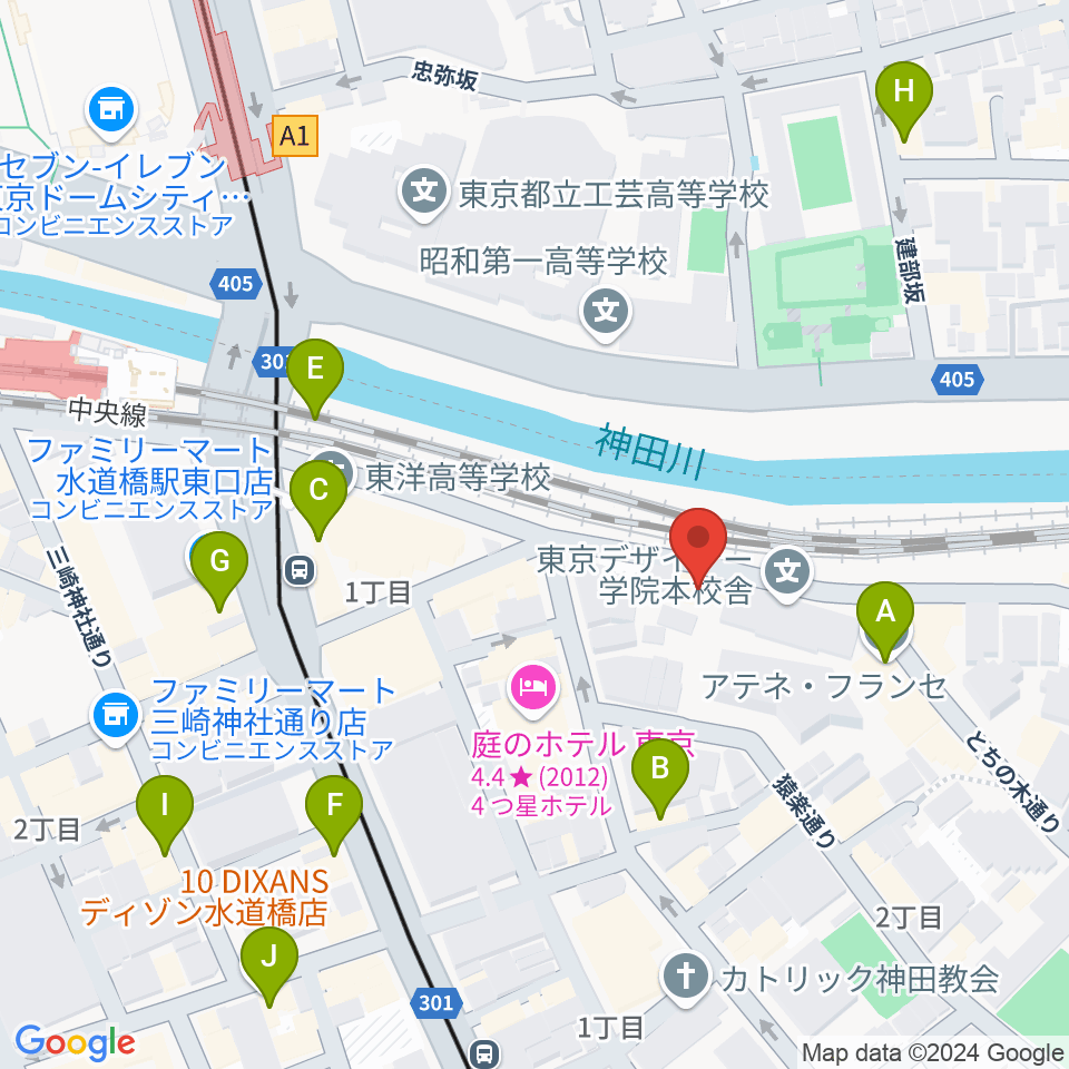 東京倶楽部 水道橋店周辺のカフェ一覧地図