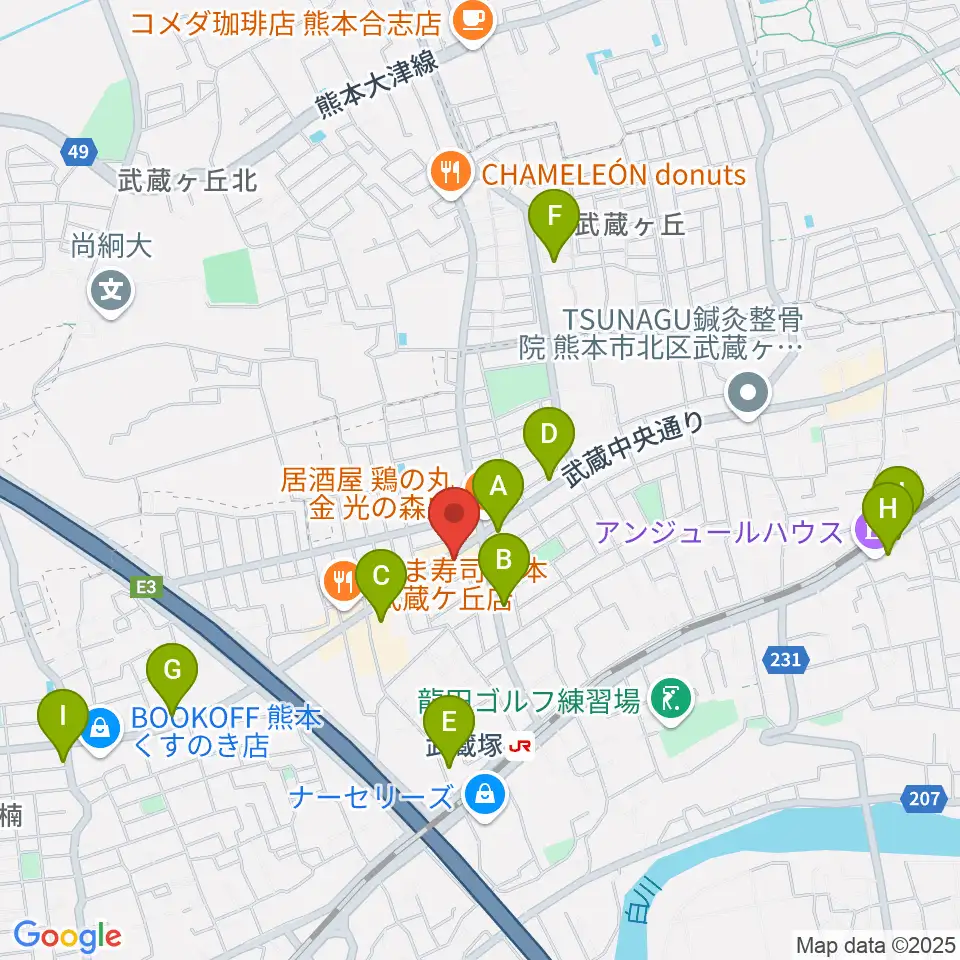 大谷楽器 武蔵ヶ丘教室周辺のカフェ一覧地図