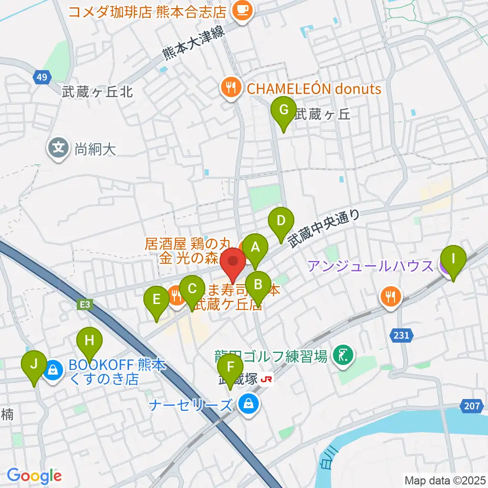 大谷楽器 武蔵ヶ丘教室周辺のカフェ一覧地図