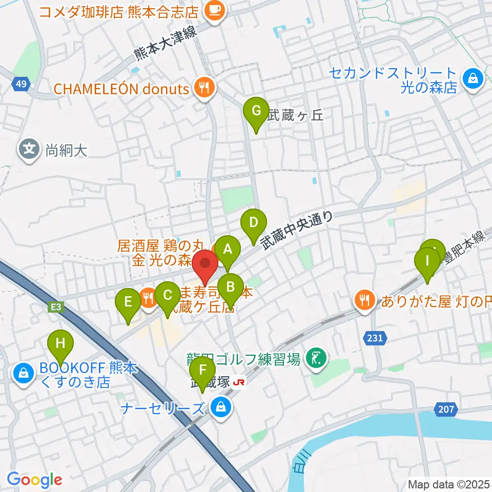 大谷楽器 武蔵ヶ丘教室周辺のカフェ一覧地図