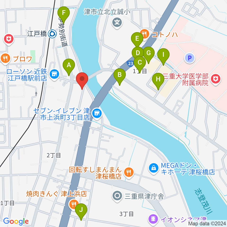 津あけぼの座周辺のカフェ一覧地図