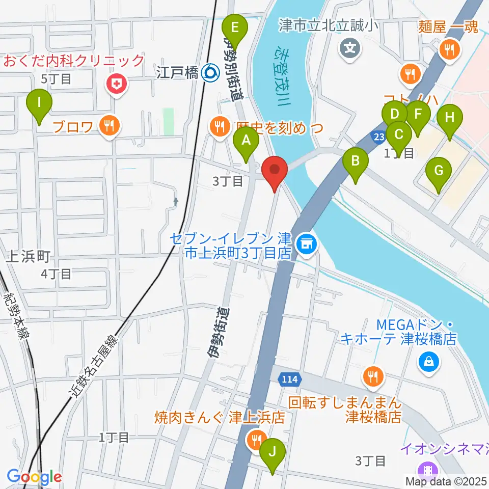 津あけぼの座周辺のカフェ一覧地図