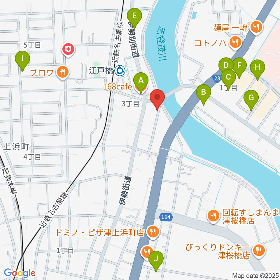 津あけぼの座周辺のカフェ一覧地図