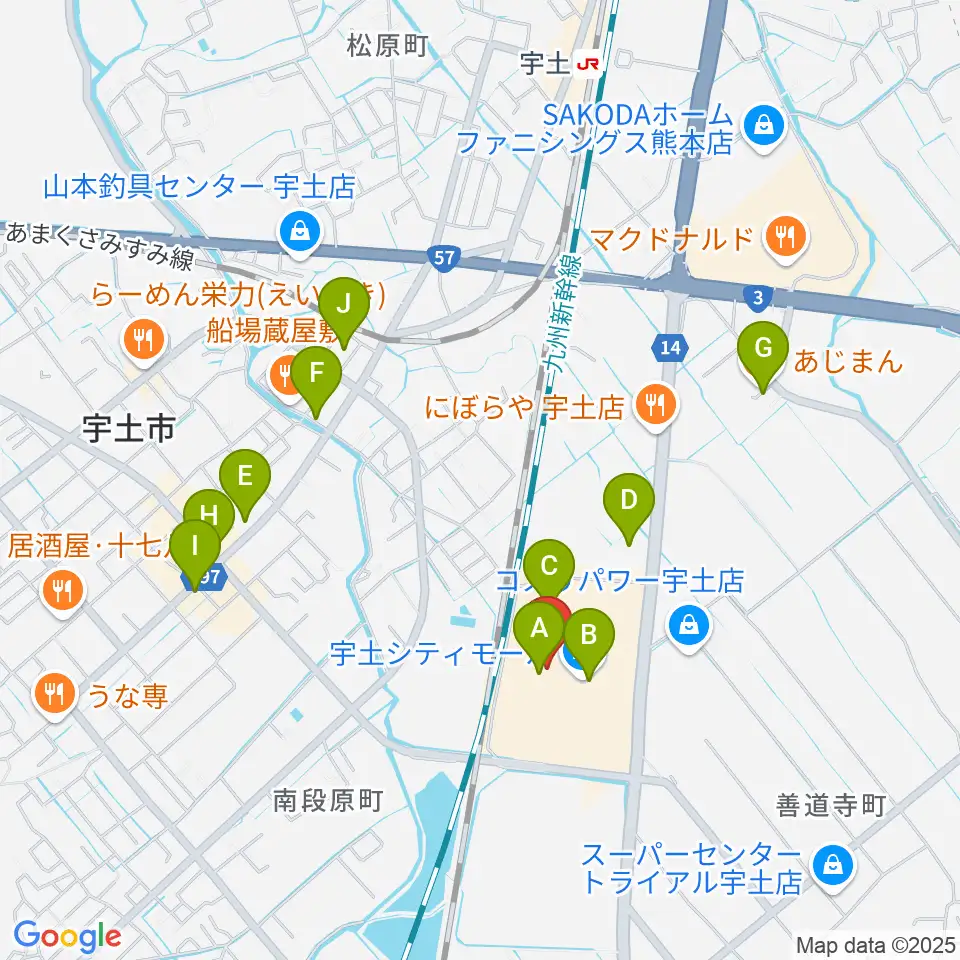 大谷楽器 宇土シティ教室周辺のカフェ一覧地図