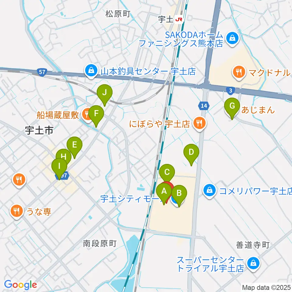 大谷楽器 宇土シティ教室周辺のカフェ一覧地図