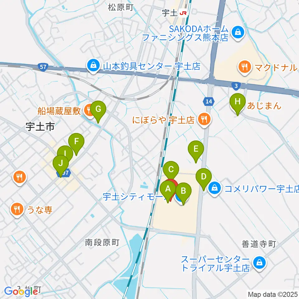 大谷楽器 宇土シティ教室周辺のカフェ一覧地図