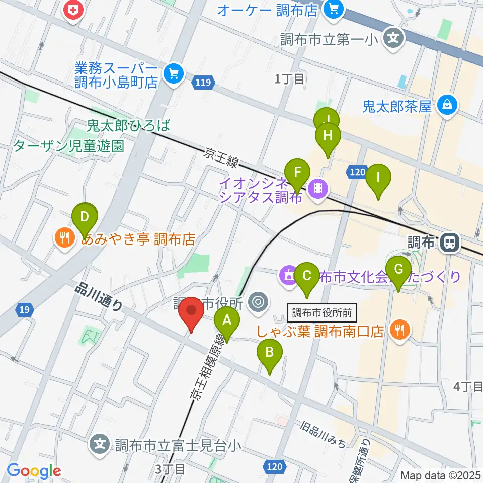 調布BerryMusic周辺のカフェ一覧地図