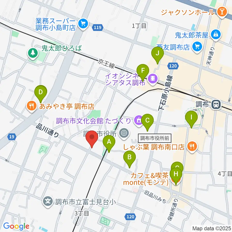 調布BerryMusic周辺のカフェ一覧地図