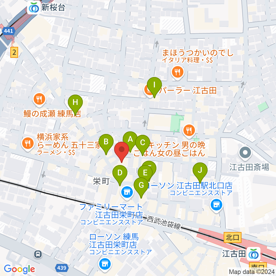 ロックンバナナ1スタジオ周辺のカフェ一覧地図