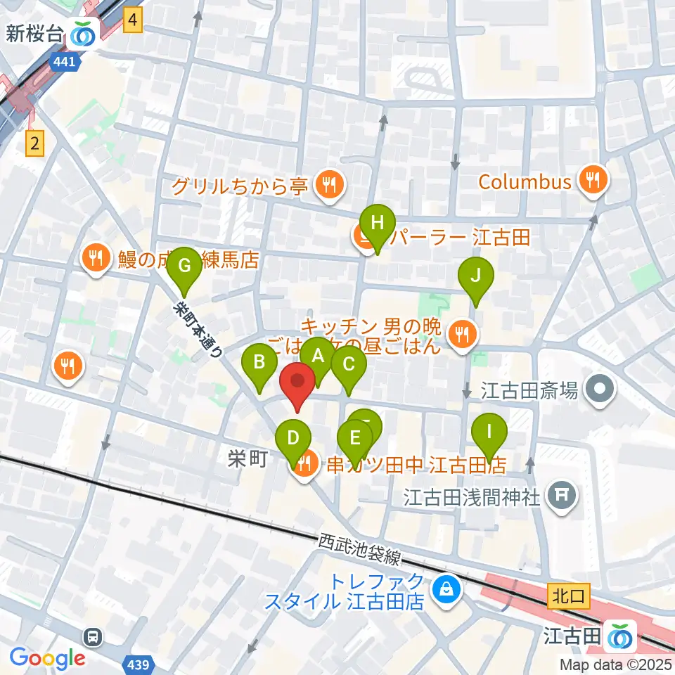 ロックンバナナ1スタジオ周辺のカフェ一覧地図
