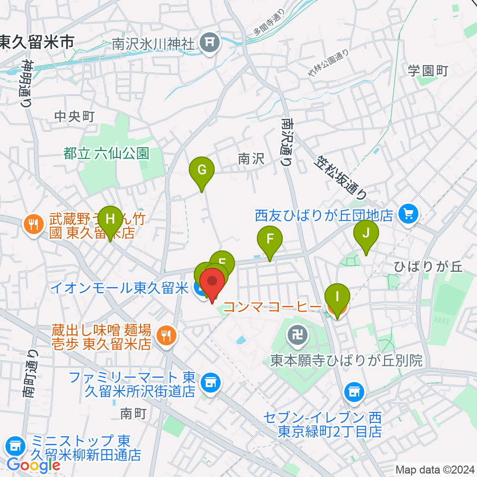 山野楽器 イオンモール東久留米店周辺のカフェ一覧地図