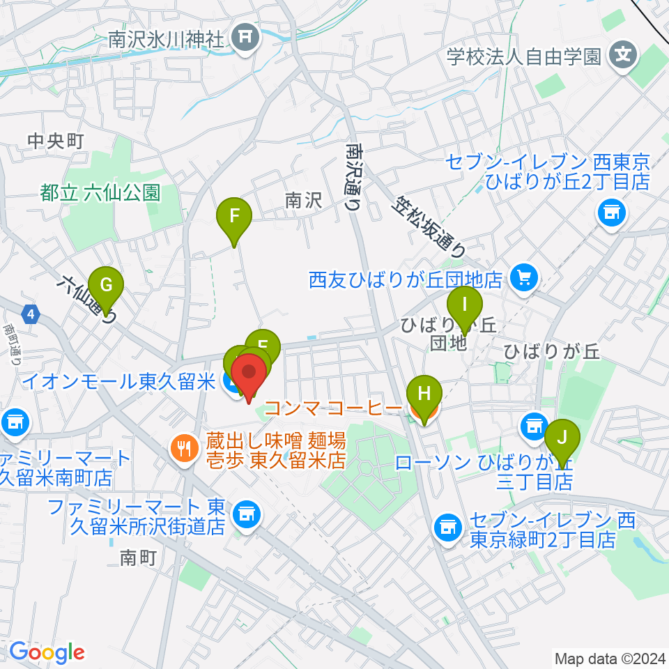 山野楽器 イオンモール東久留米店周辺のカフェ一覧地図