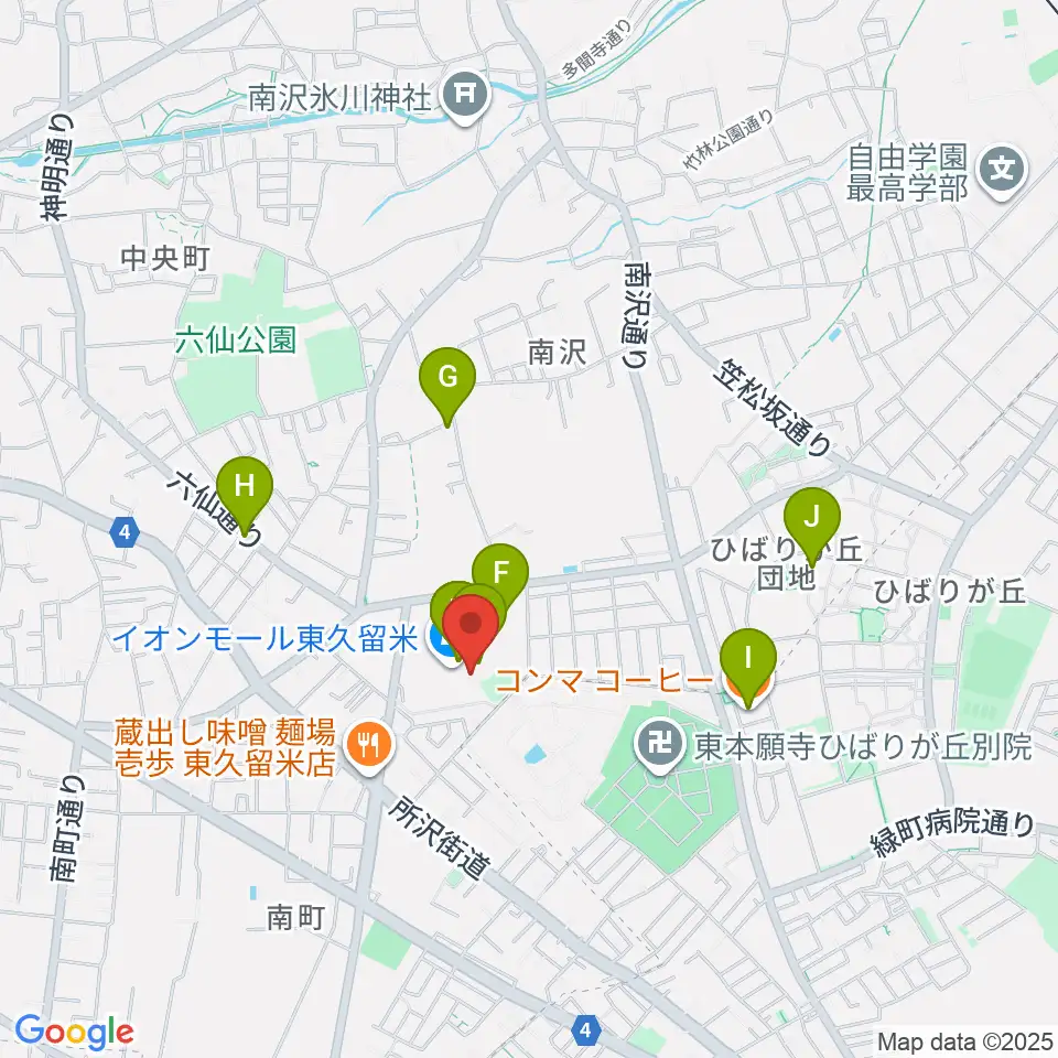 山野楽器 イオンモール東久留米店周辺のカフェ一覧地図