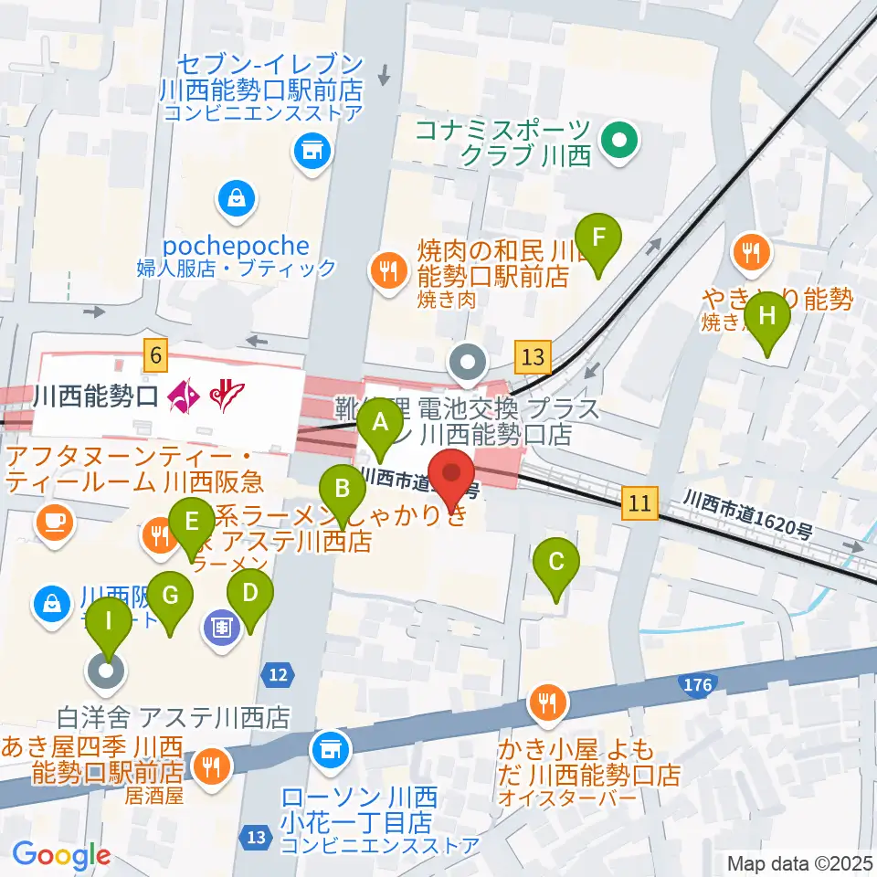 ハセガワ楽器 川西第2センター周辺のカフェ一覧地図
