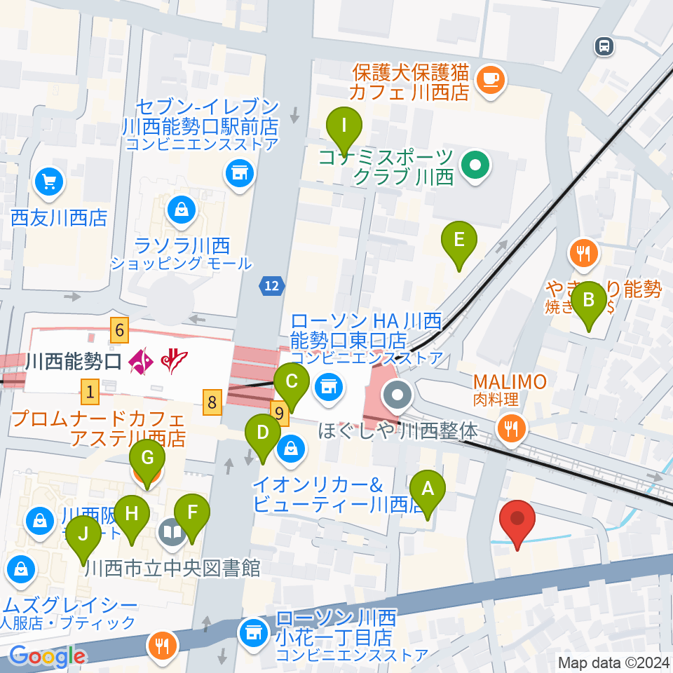 ハセガワ楽器 川西第一センター周辺のカフェ一覧地図