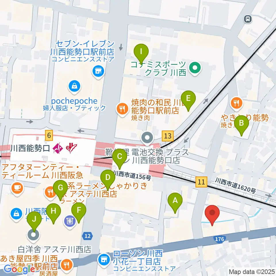 ハセガワ楽器 川西第一センター周辺のカフェ一覧地図